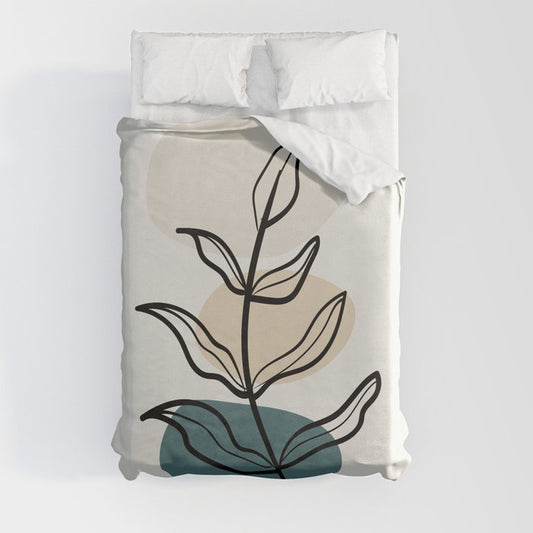 Abstract Line Art Floral Modern Minimal Colorful Shapes 2 2023 COTY Vining Ivy PPG1148-6 and Accents Duvet Cover