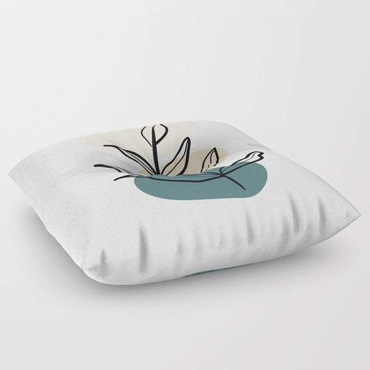 Abstract Line Art Floral Modern Minimal Colorful Shapes 2 2023 COTY Vining Ivy PPG1148-6 and Accents Floor Pillow