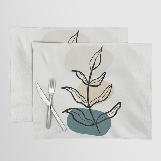 Abstract Line Art Floral Modern Minimal Colorful Shapes 2 2023 COTY Vining Ivy PPG1148-6 and Accents Placemat Set