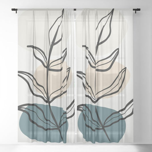 Abstract Line Art Floral Modern Minimal Colorful Shapes 2 2023 COTY Vining Ivy PPG1148-6 and Accents Sheer Curtains