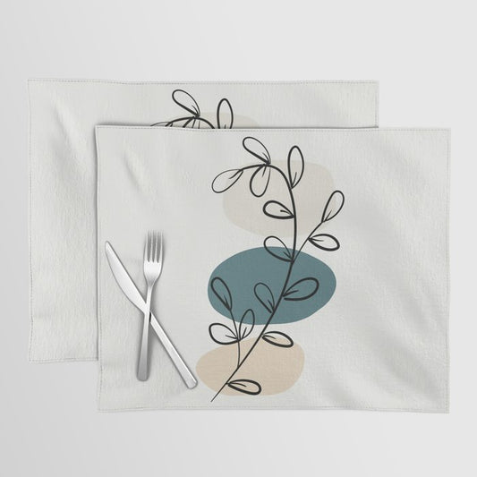 Abstract Line Art Floral Modern Minimal Colorful Shapes 2023 COTY Vining Ivy PPG1148-6 and Accents Placemat Set