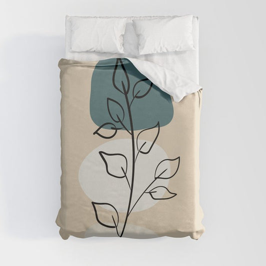 Abstract Line Art Floral Modern Minimal Colorful Shapes 3 2023 COTY Vining Ivy PPG1148-6 and Accents Duvet Cover