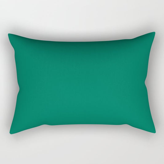 Abundant Dark Aquamarine Green Blue Solid Color Pairs To Sherwin Williams Starboard SW 6755 Rectangular Pillow