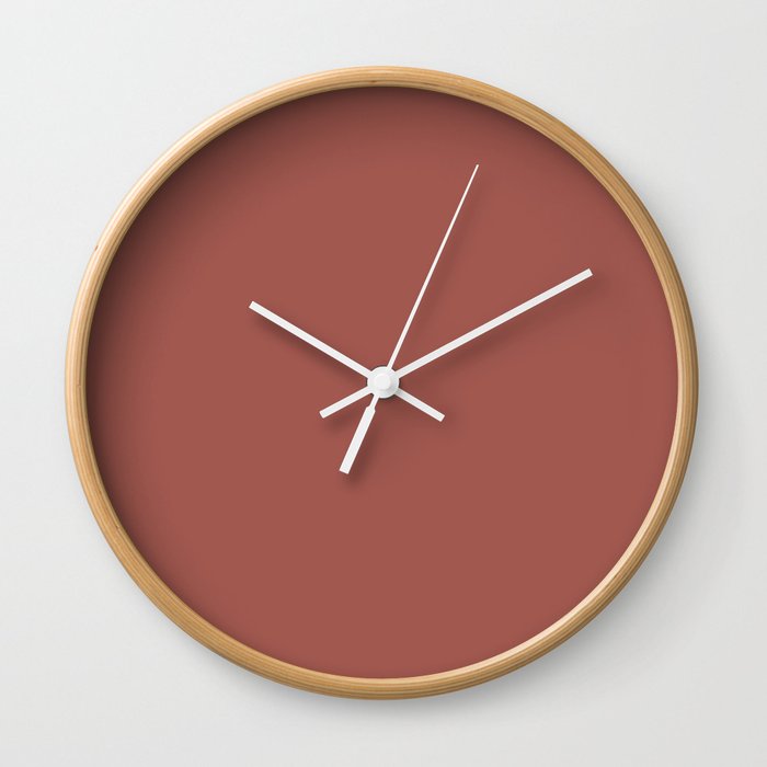 Aged Wine Dark Red Clay Brown Solid Color Pairs To Sherwin Williams Bold Brick SW 6327 Wall Clock