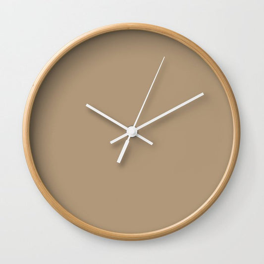 Almond Neutral Brown Solid Color - Accent Shade - Matches Sherwin Williams Artisan Tan SW 7540 Wall Clock