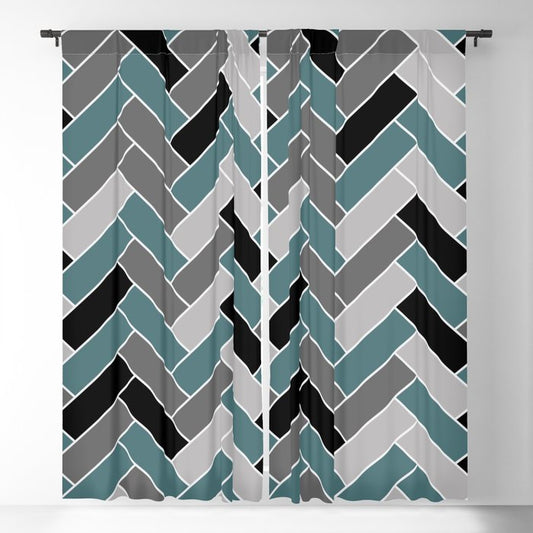 Aqua Black Gray Herringbone Pattern 2023 Color of the Year Vining Ivy PPG1148-6 Blackout Curtain