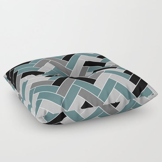 Aqua Black Gray Herringbone Pattern 2023 Color of the Year Vining Ivy PPG1148-6 Floor Pillow