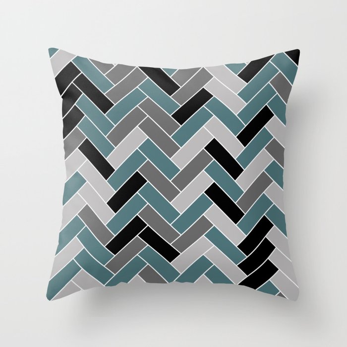 Aqua Black Gray Herringbone Pattern 2023 Color of the Year Vining Ivy PPG1148-6 Throw Pillow
