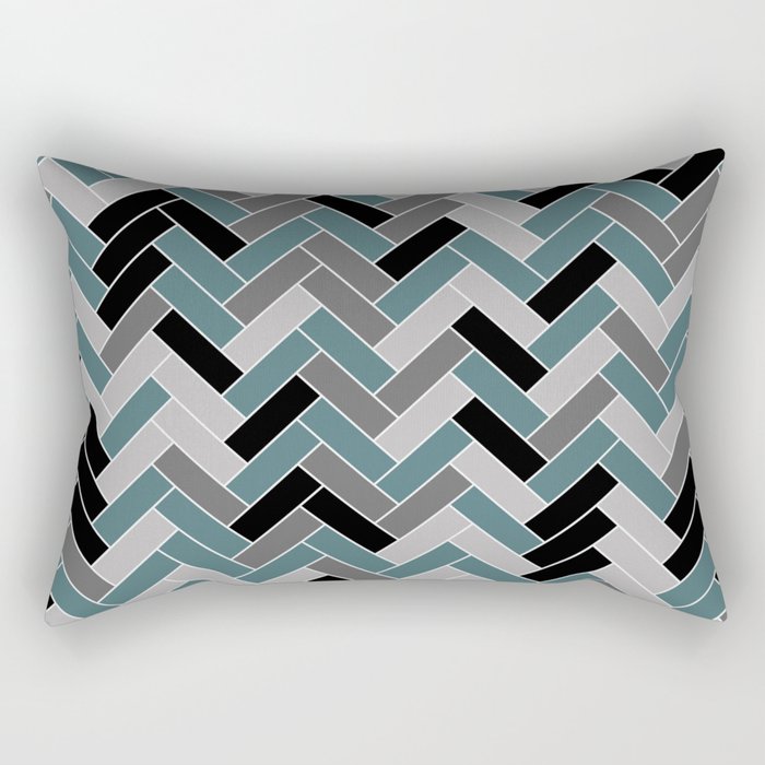 Aqua Black Gray Herringbone Pattern 2023 Color of the Year Vining Ivy PPG1148-6 Rectangle Pillow