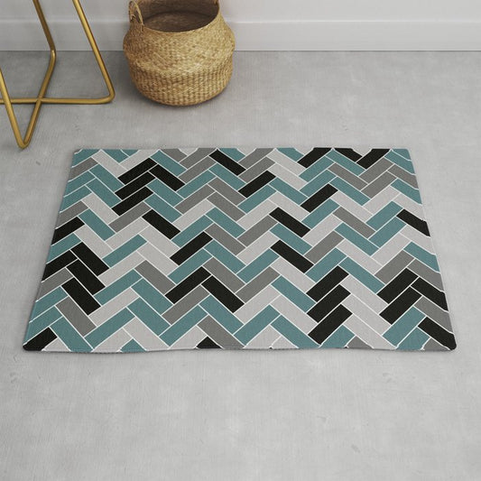 Aqua Black Gray Herringbone Pattern 2023 Color of the Year Vining Ivy PPG1148-6 Throw and Area Rug