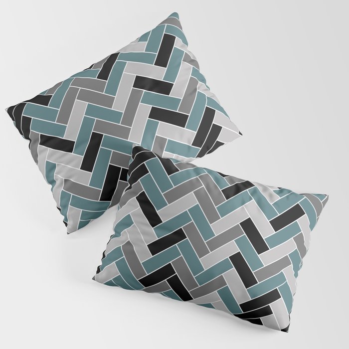 Aqua Black Gray Herringbone Pattern 2023 Color of the Year Vining Ivy PPG1148-6 Pillow Sham Set