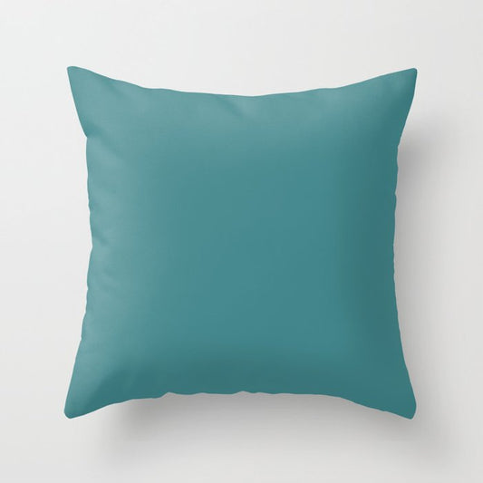 Aqua Blue-Green Solid Color Pairs 2022 Spring / Summer Trending Hue Pantone Teal 17-4919 Throw Pillow