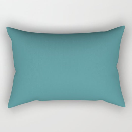 Aqua Blue-Green Solid Color Pairs 2022 Spring / Summer Trending Hue Pantone Teal 17-4919 Rectangular Pillow