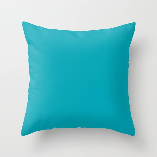 Aqua Blue Solid Color Pairs 2022 Spring / Summer Trending Hue Pantone Peacock Blue 16-4728 Throw Pillow