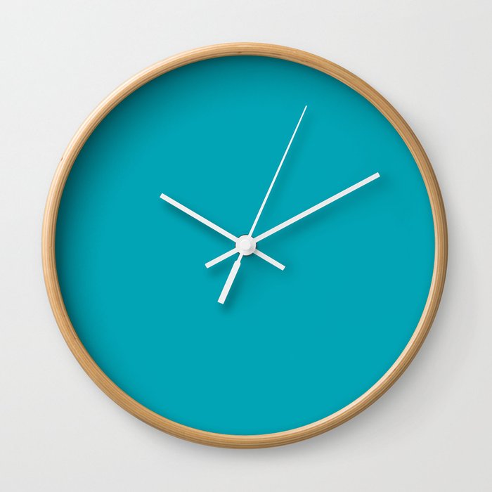 Aqua Blue Solid Color Pairs 2022 Spring / Summer Trending Hue Pantone Peacock Blue 16-4728 Wall Clock