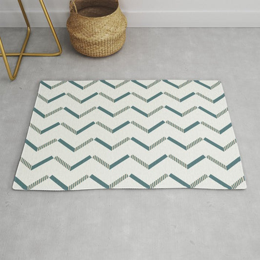 Aqua Cream and Beige Striped Chevron Pattern 2023 COTY Vining Ivy PPG1148-6 Accents Throw and Area Rug