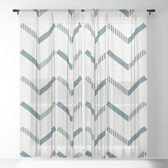 Aqua Cream and Beige Striped Chevron Pattern 2023 COTY Vining Ivy PPG1148-6 Accents Sheer Curtains