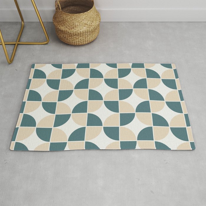 Aqua Cream Beige Geometric Shape Mid-century Modern Pattern 2023 COTY Vining Ivy PPG1148-6 Accents Throw and Area Rug