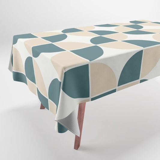 Aqua Cream Beige Geometric Shape Mid-century Modern Pattern 2023 COTY Vining Ivy PPG1148-6 Accents Tablecloth