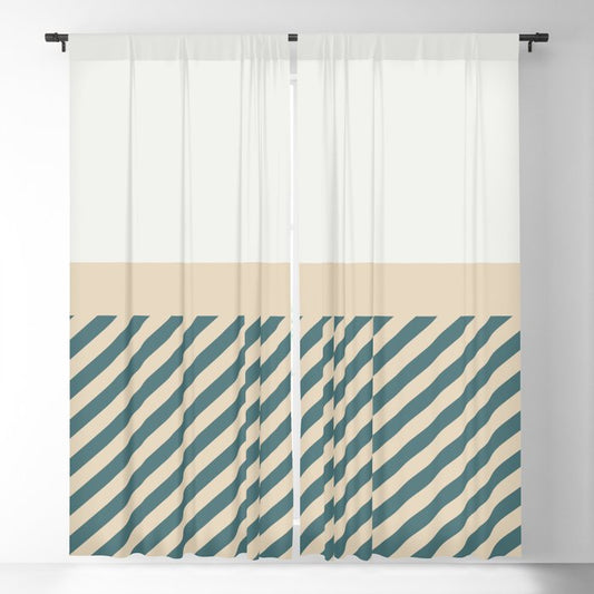 Aqua Cream Beige Scandinavian Modern Fine Line Horizontal Pattern 2023 COTY Vining Ivy PPG1148-6 Blackout Curtain