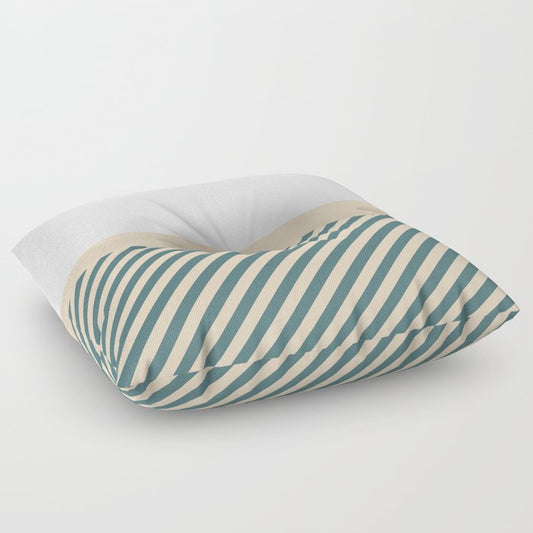 Aqua Cream Beige Scandinavian Modern Fine Line Horizontal Pattern 2023 COTY Vining Ivy PPG1148-6 Floor Pillow