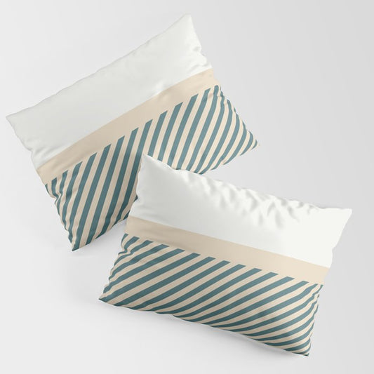 Aqua Cream Beige Scandinavian Modern Fine Line Horizontal Pattern 2023 COTY Vining Ivy PPG1148-6 Pillow Sham Set