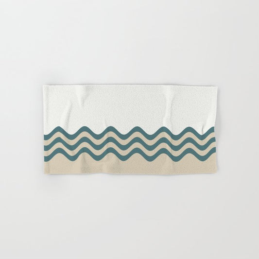 Aqua Cream Beige Wavy Horizontal Stripes 2 Pattern on Solid Color 2023 COTY Vining Ivy PPG1148-6 Bath & Hand Towels