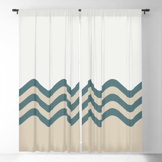 Aqua Cream Beige Wavy Horizontal Stripes 2 Pattern on Solid Color 2023 COTY Vining Ivy PPG1148-6 Blackout Curtain