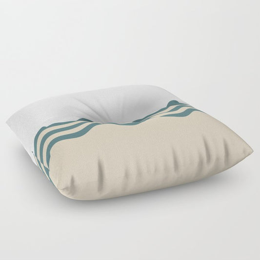 Aqua Cream Beige Wavy Horizontal Stripes 2 Pattern on Solid Color 2023 COTY Vining Ivy PPG1148-6 Floor Pillow