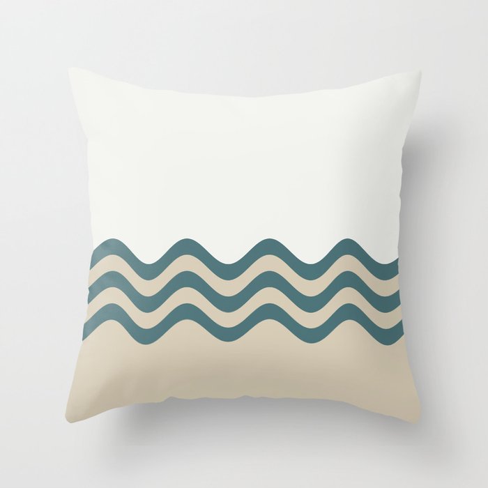 Aqua Cream Beige Wavy Horizontal Stripes 2 Pattern on Solid Color 2023 COTY Vining Ivy PPG1148-6 Throw Pillow