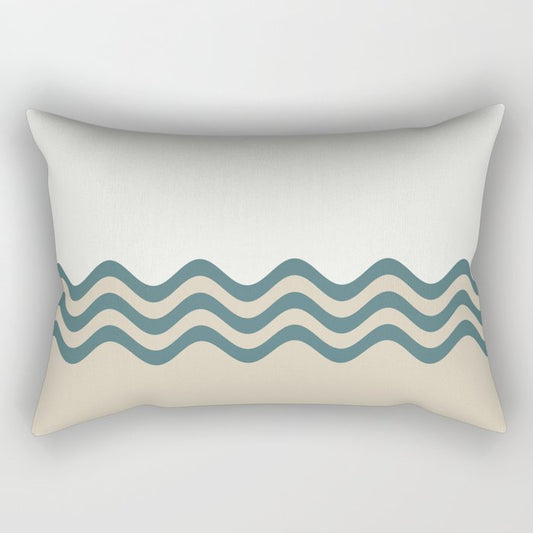 Aqua Cream Beige Wavy Horizontal Stripes 2 Pattern on Solid Color 2023 COTY Vining Ivy PPG1148-6 Rectangle Pillow