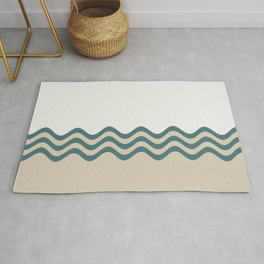Aqua Cream Beige Wavy Horizontal Stripes 2 Pattern on Solid Color 2023 COTY Vining Ivy PPG1148-6 Throw and Area Rug