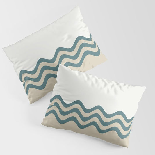Aqua Cream Beige Wavy Horizontal Stripes 2 Pattern on Solid Color 2023 COTY Vining Ivy PPG1148-6 Pillow Sham Set
