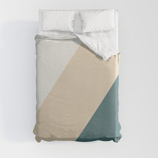 Aqua Off White and Beige Minimal Diagonal Stripe Pattern 2023 COTY Vining Ivy PPG1148-6 Accents Duvet Cover