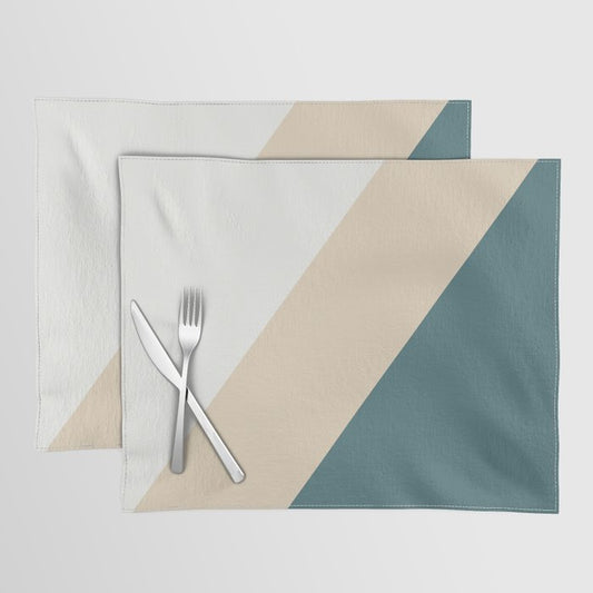 Aqua Off White and Beige Minimal Diagonal Stripe Pattern 2023 COTY Vining Ivy PPG1148-6 Accents Placemat Set