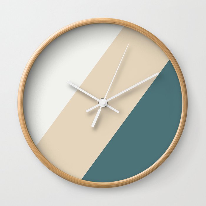 Aqua Off White and Beige Minimal Diagonal Stripe Pattern 2023 COTY Vining Ivy PPG1148-6 Accents Wall Clock