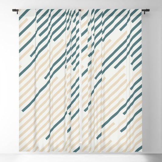 Aqua Off White Cream Abstract Diagonal Stripe Line Pattern 2023 COTY Vining Ivy PPG1148-6 Accents Blackout Curtain