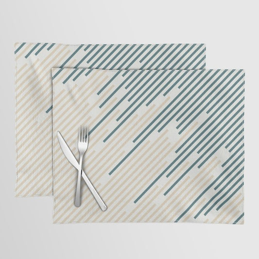 Aqua Off White Cream Abstract Diagonal Stripe Line Pattern 2023 COTY Vining Ivy PPG1148-6 Accents Placemat Set