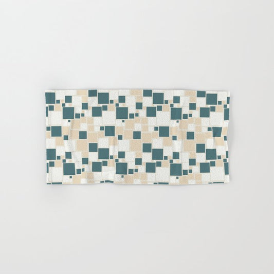 Aqua Off White Cream Beige Funky Retro Mosaic Square Pattern 2023 COTY Vining Ivy PPG1148-6 Accents Bath & Hand Towels