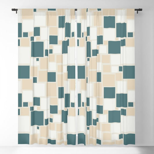 Aqua Off White Cream Beige Funky Retro Mosaic Square Pattern 2023 COTY Vining Ivy PPG1148-6 Accents Blackout Curtain