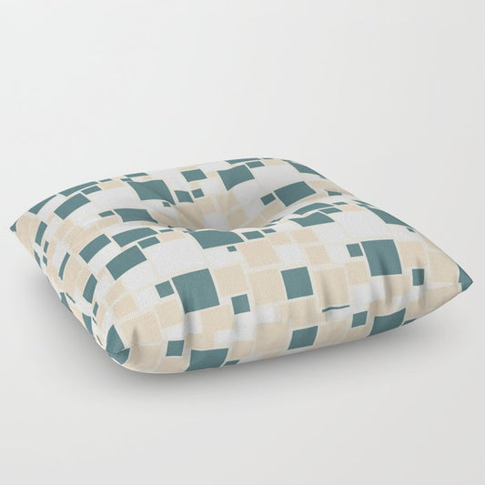Aqua Off White Cream Beige Funky Retro Mosaic Square Pattern 2023 COTY Vining Ivy PPG1148-6 Accents Floor Pillow