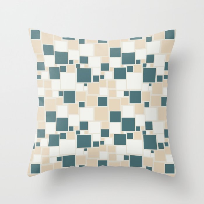 Aqua Off White Cream Beige Funky Retro Mosaic Square Pattern 2023 COTY Vining Ivy PPG1148-6 Accents Throw Pillow