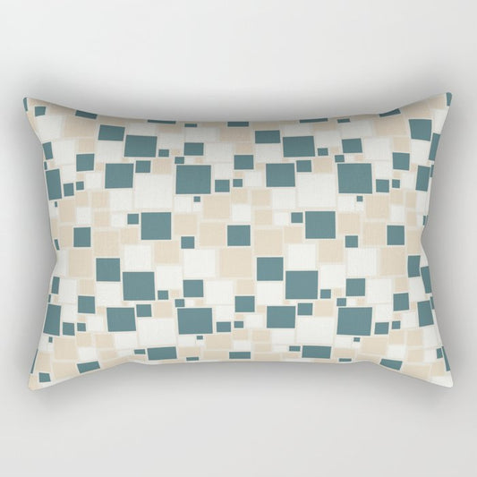 Aqua Off White Cream Beige Funky Retro Mosaic Square Pattern 2023 COTY Vining Ivy PPG1148-6 Accents Rectangle Pillow
