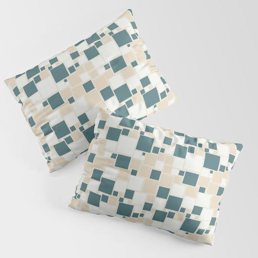 Aqua Off White Cream Beige Funky Retro Mosaic Square Pattern 2023 COTY Vining Ivy PPG1148-6 Accents Pillow Sham Set