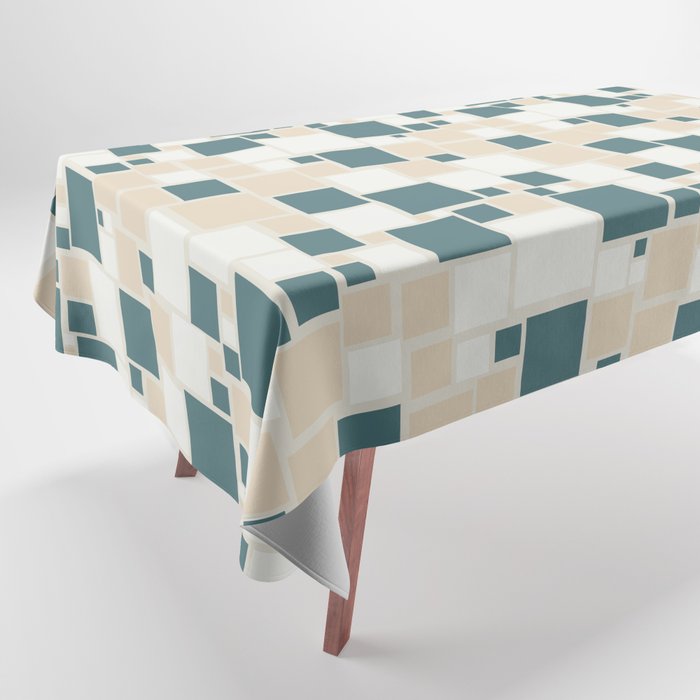 Aqua Off White Cream Beige Funky Retro Mosaic Square Pattern 2023 COTY Vining Ivy PPG1148-6 Accents Tablecloth