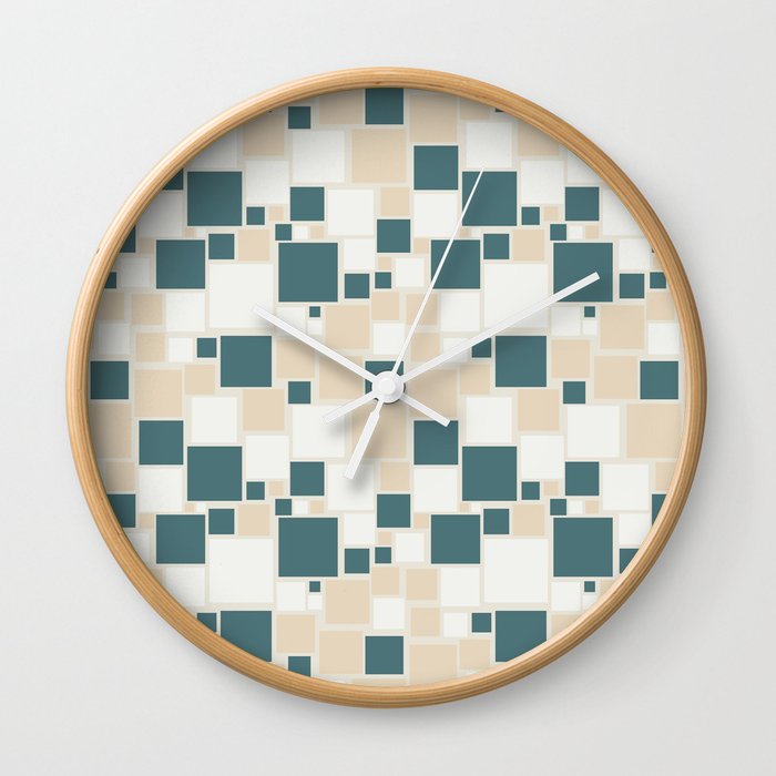 Aqua Off White Cream Beige Funky Retro Mosaic Square Pattern 2023 COTY Vining Ivy PPG1148-6 Accents Wall Clock