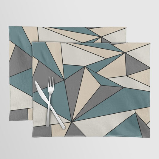 Aqua Off White Cream Beige Modern Mosaic Polygon Line Pattern 2023 COTY Vining Ivy PPG1148-6 Accents Placemat Set