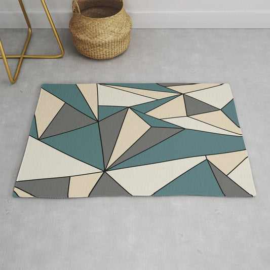 Aqua Off White Cream Beige Modern Mosaic Polygon Line Pattern 2023 COTY Vining Ivy PPG1148-6 Accents Throw and Area Rug