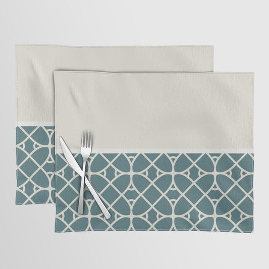 Aqua Off White Cream Minimal Geometric Shape Pattern Ovals 2023 COTY Vining Ivy PPG1148-6 Accents Placemat Set