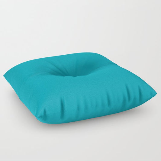 Aqua Solid Color Pantone Peacock Blue 16-4728 Accent to Color of the Year 2021 Floor Pillow